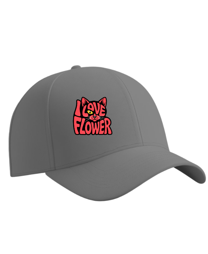 I Love Flower Cat Face Typography Graphic Design Hat - Image 5