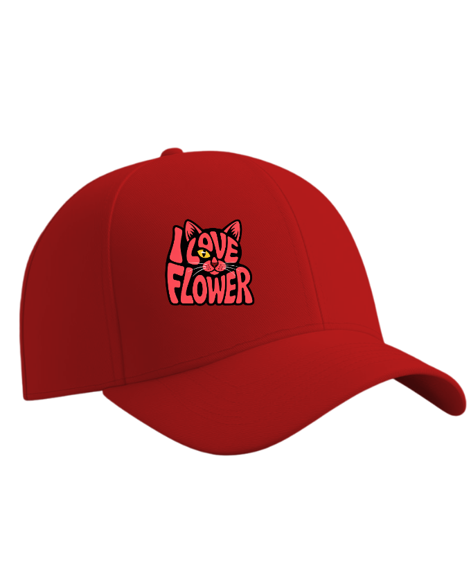 I Love Flower Cat Face Typography Graphic Design Hat - Image 4