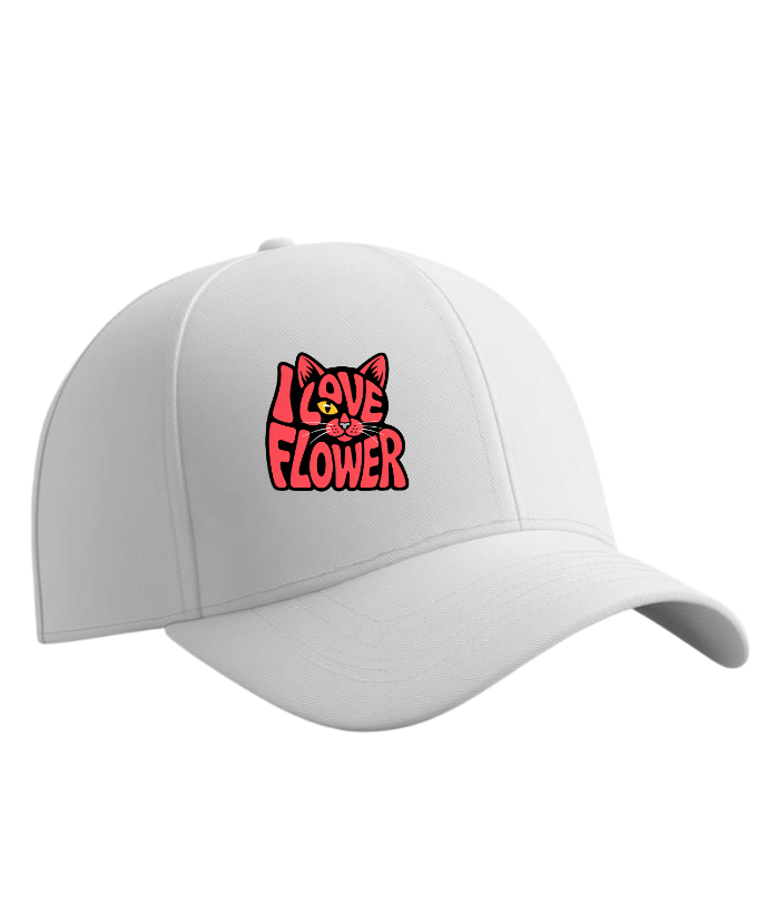 I Love Flower Cat Face Typography Graphic Design Hat - Image 3